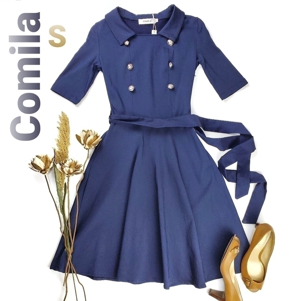 Comila Vintage 50 60's Style Navy Dress Size Small